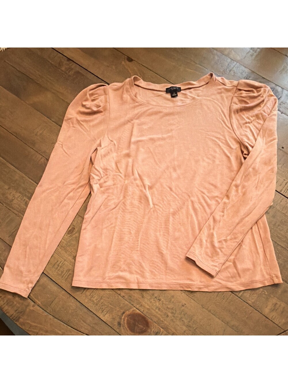 Ann Taylor Factory Pink Ruched Long Sleeve Knit Top Round Neck Pullover M